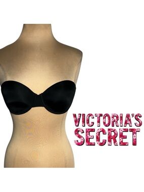 Victoria’s Secret lightly lined strapless demi bra size 32D black 90’s CBK